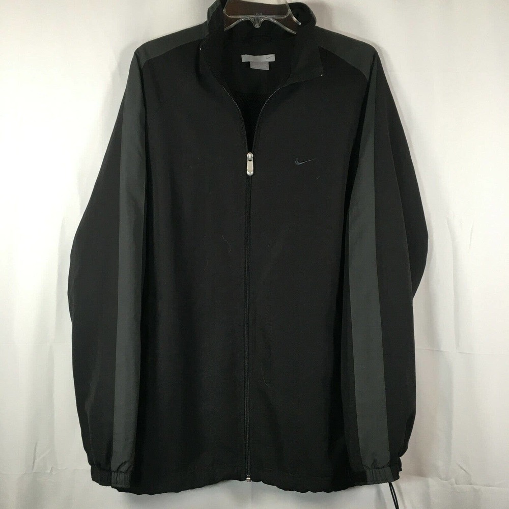 Nike Jacket Mens Sz L Black Full Zip Athletic Windbreaker Side Toggle